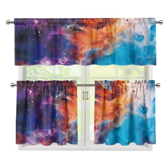 Chririnla 3 Piece Set Kitchen Curtain and Valance Set, Galaxy Print Blackout Juego de cortinas de nivel y cenefa for Bedroom