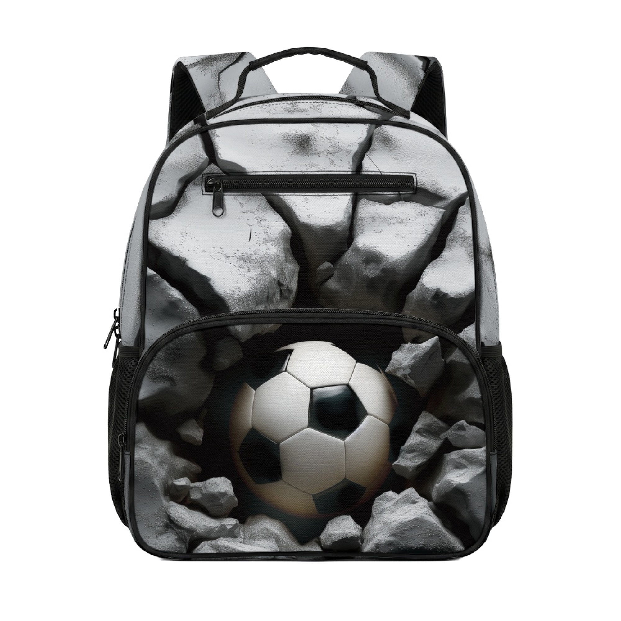 Chririnla 3D Soccer Cracked Rock Toddler Backpack Polyester Side Mesh Pockets Sturdy Toddler Preschool Polyester Backpack for Boys