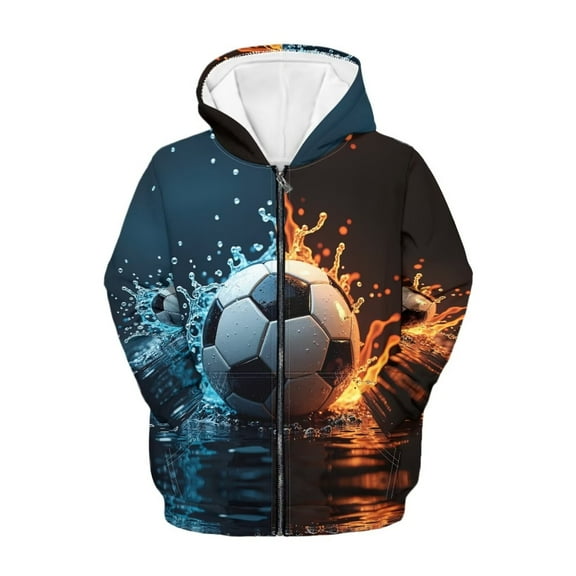 Chririnla 3D Water Soccer Kids Lightweight Zip Up Hoodie Long Sleeve with Pockets Comfy Casual Outerwear Youth Size 14 16