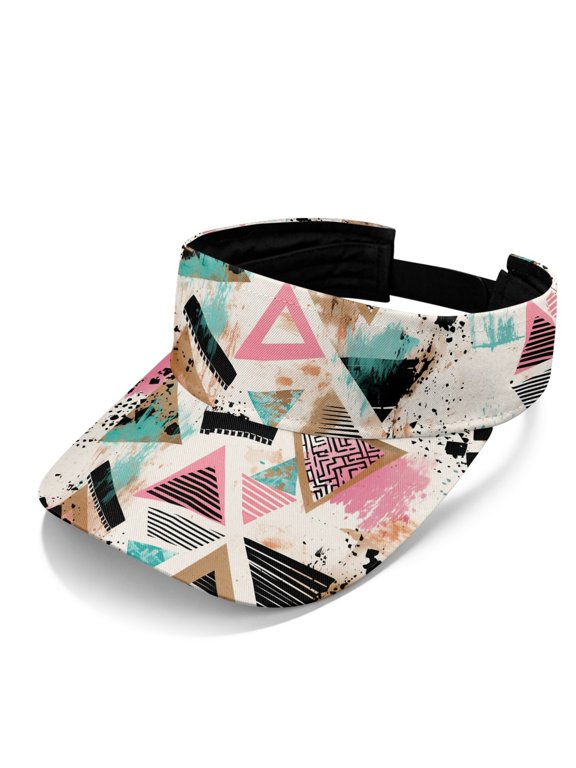 Abstract Geometric Triangle Pattern Empty Top Sports Visor Hat for Walking Travel, UV Protection Open Top Sun Visor Cap