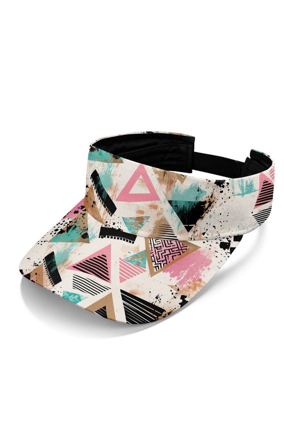 Abstract Geometric Triangle Pattern Empty Top Sports Visor Hat for Walking Travel, UV Protection Open Top Sun Visor Cap