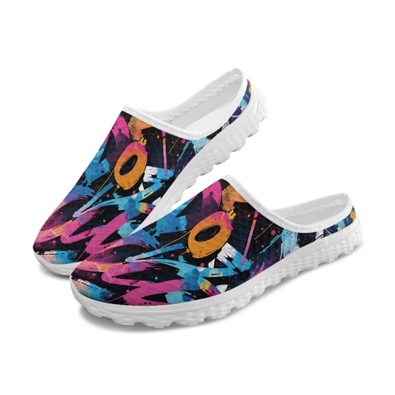 Chririnla Abstract Graffiti Mesh Slip On Clogs | Breathable Lightweight Summer Shoes for Unisex Indoor Outdoor Wear