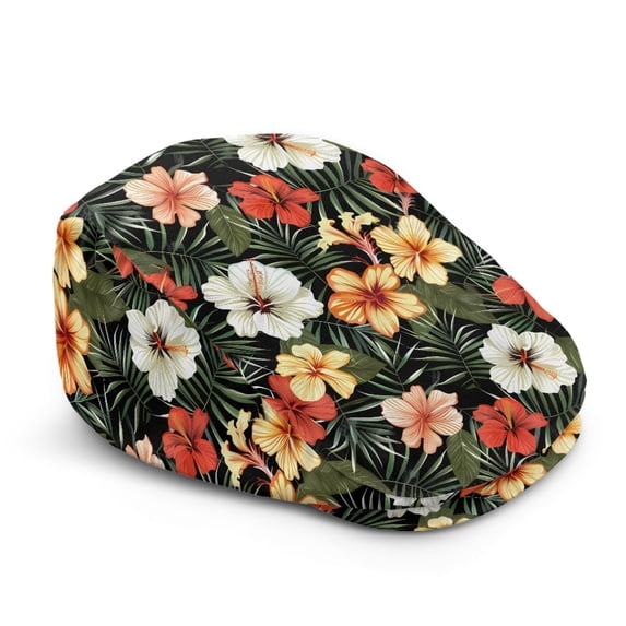 Chririnla Adjustable Newsboy Hat, Tropical Floral Print Polyester All-Weather Wrinkle-Resistant Forward Newsboy Hat for Driving Outdoor Summer