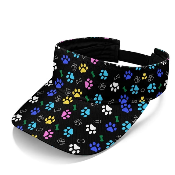 Chririnla Adjustable Polyester Fabric Sun Visor for Beach Travel, Lightweight Comfortable Fit Breathable Sun Visor Hat, Colorful Paw Prints