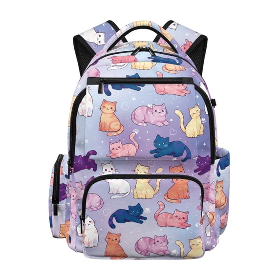 Chririnla Adjustable Shoulder Strap School Bag Backpack for Elementary School Camping, 600D Polyester Lightweight School Backpack, Pastel Cats Pattern