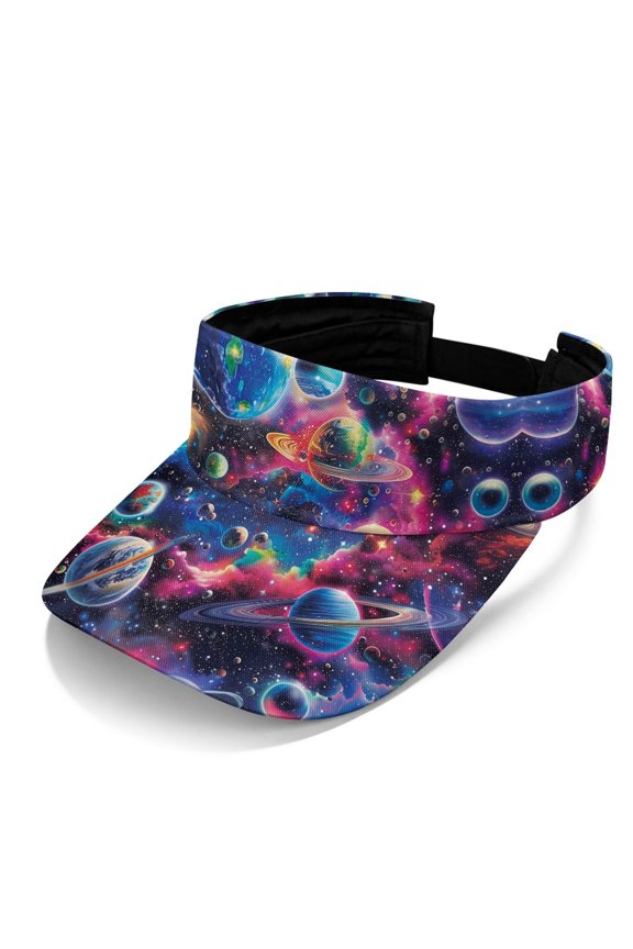 Adjustable Sports Sun Visor Cap for Jogging Golf, Polyester Fabric Lightweight Visor Hat, Colorful Planet Galaxy