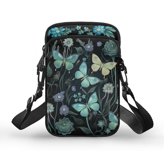 Chririnla Adjustable Strap Phone Purse for Outdoor Travel, Polyester Lightweight Mini Money Bag Pouch, Butterfly Floral Pattern
