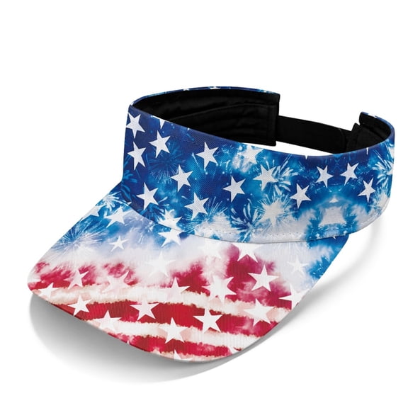 Chririnla Adjustable Strap Sun Visor Hat for Sports Golf Hiking, Polyester Fabric Comfortable Tennis Visor, Firework Stars US Flag