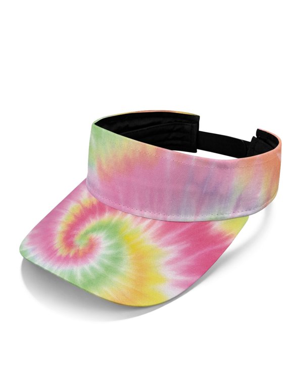 Adjustable Sun Visor Hat for Beach Golf, Polyester Fabric Adjustable Strap Open Top Breathable Hat, Rainbow Swirl Tie-Dye Pattern