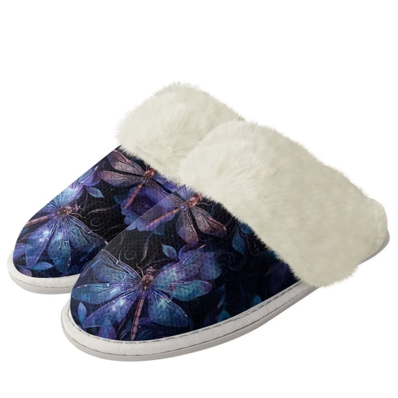 Chririnla Aesthetic Dragonfly Cotton Home Slippers Women Fuzzy Warm House Shoes Warm Plush Bedroom Shoes with Anti-Skid Sole for Indoor & Outdoor
