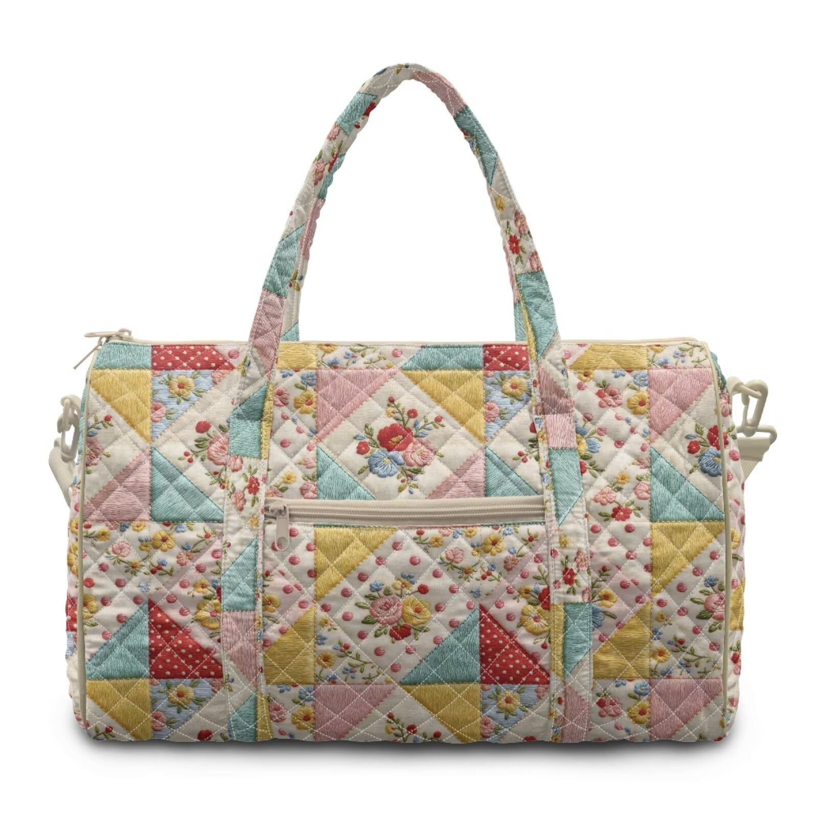 Chririnla Airline Approved Carry On Bag for Women Soft Weekender with Fit Under Seat Design & Smooth Zipper Pocket Travel, Floral Patchwork Print