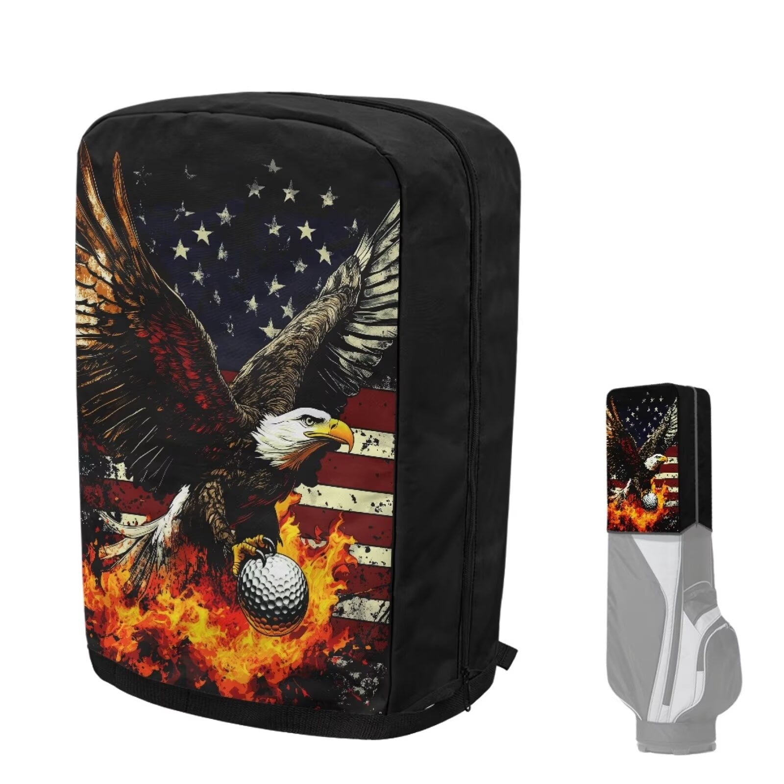Chririnla American Flag Eagle Golf Bag Dust Cover Waterproof Hood with Snap Button Dust & Sun Protection for Clubs Universal Fit for Most Stand Bags, Cart Bags & Tour Bags
