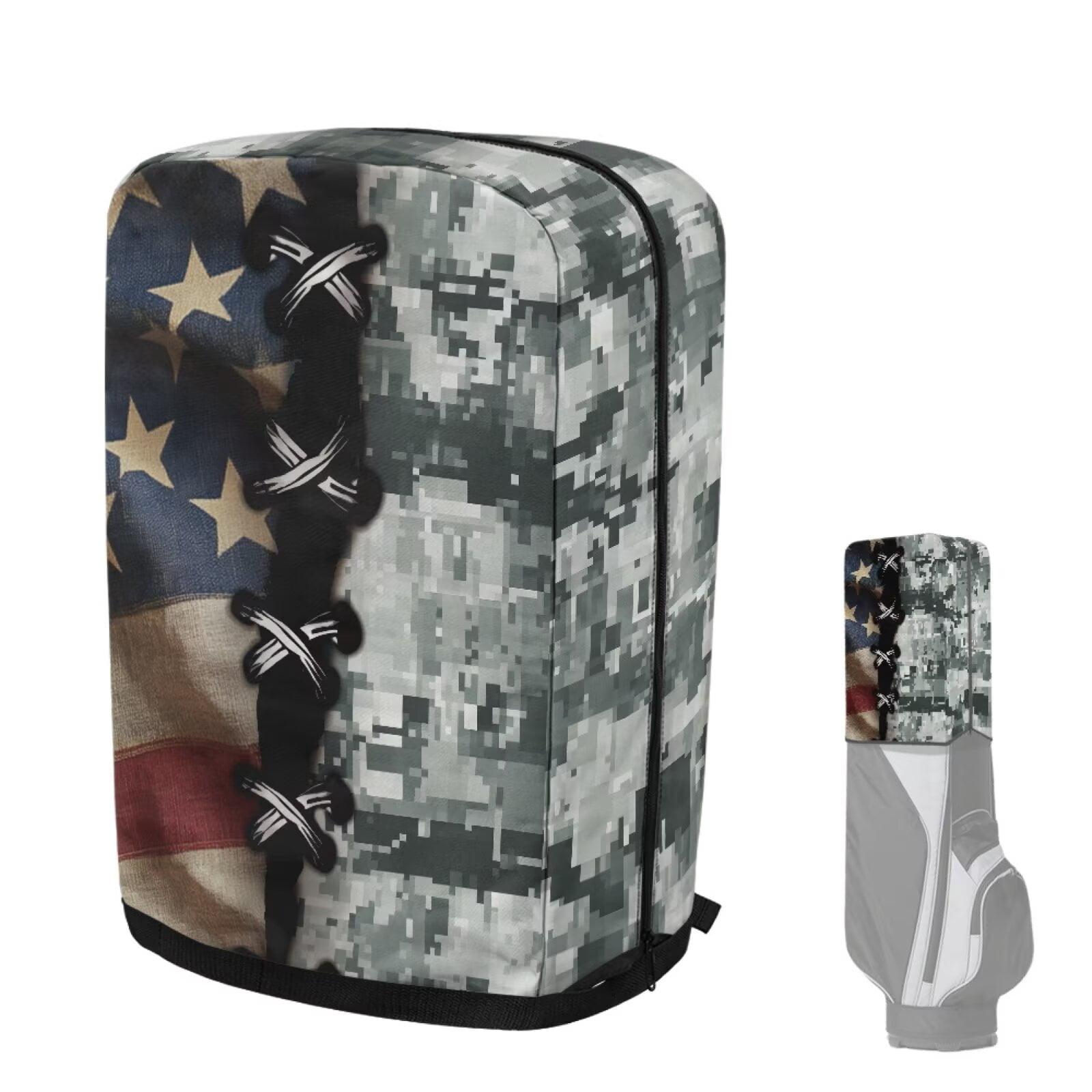 Chririnla American Flag Golf Bag Cover Hood Waterproof Dustproof Heavy Duty Camouflage Rain Cover for Golf Bag Foldable Removable Protective Your Golf Gear from Dust Rain Sun