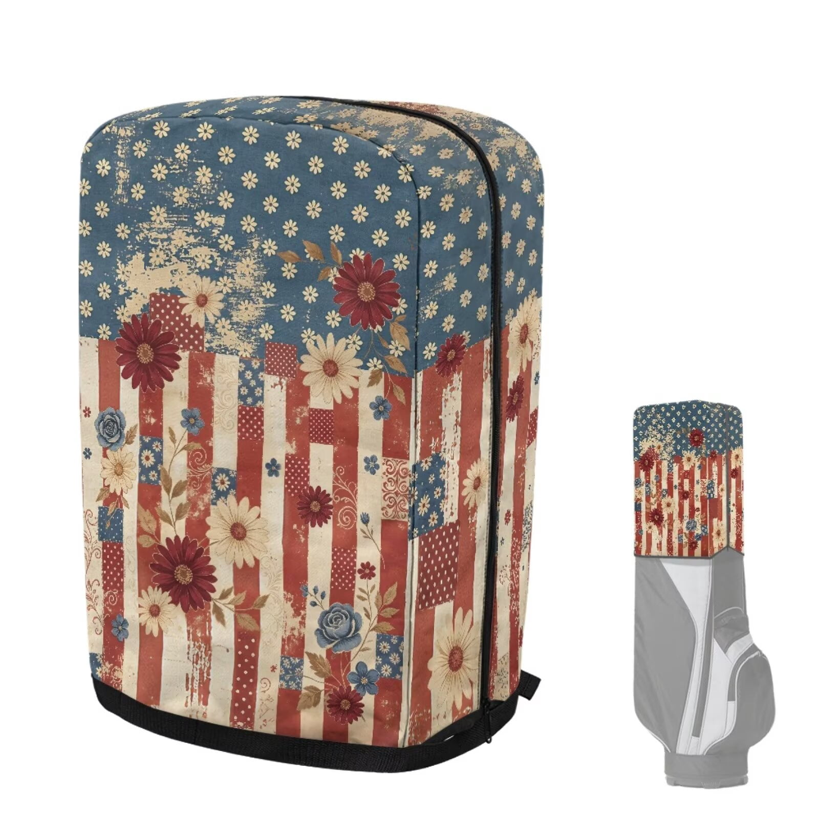 Chririnla American Flag Golf Bag Cover Rain Hood Universal Fit Dustproof Daisy Golf Club Bags Rain Cover Waterproof Foldable Easy Storage 1260D Polyester Fits Golf Staff & Cart Bags