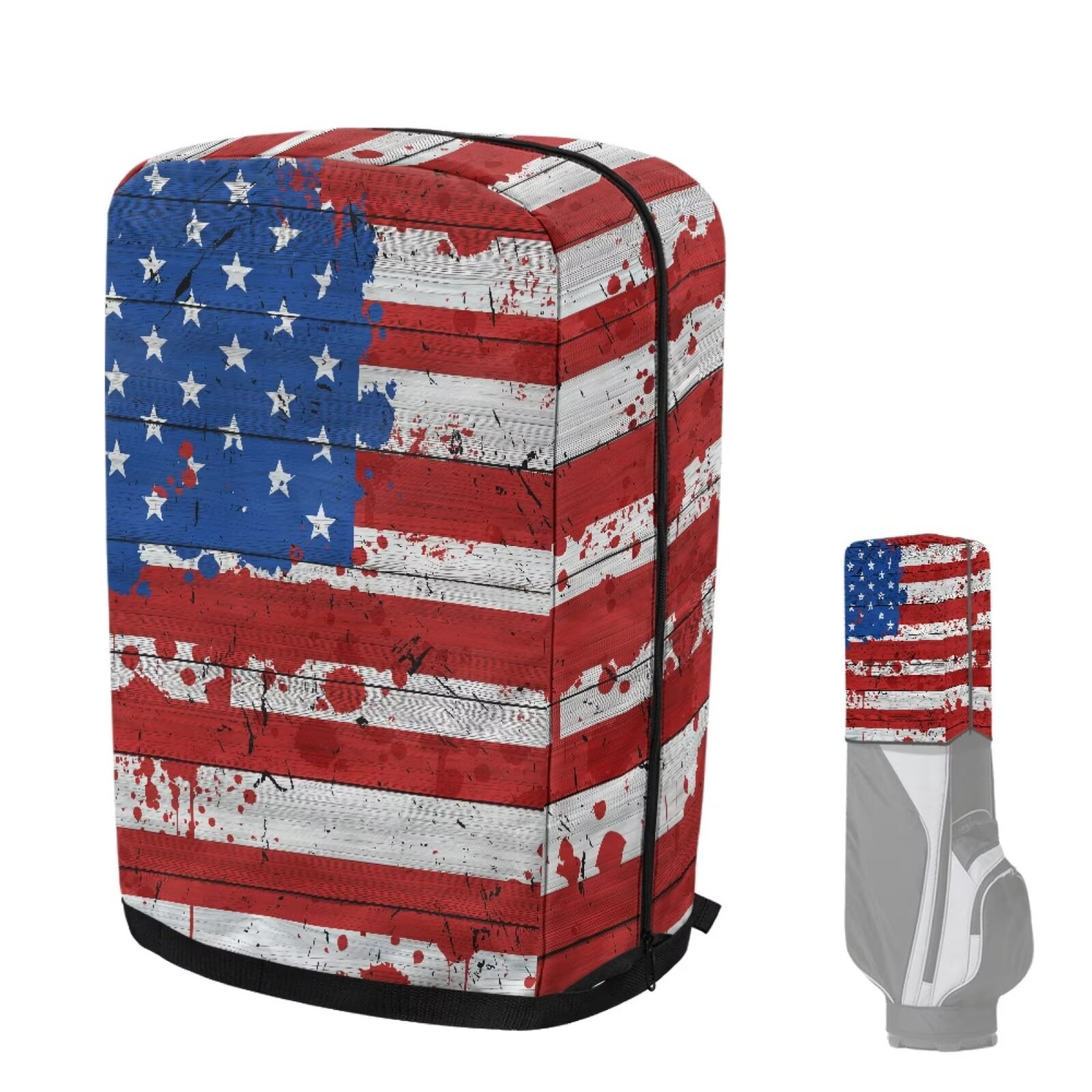 Chririnla American Flag Hood Golf Bag Cover Waterproof with Snap Button, Dust & Sun Protection for Clubs Universal Fit for Most Stand Bags, Cart Bags & Tour Bags