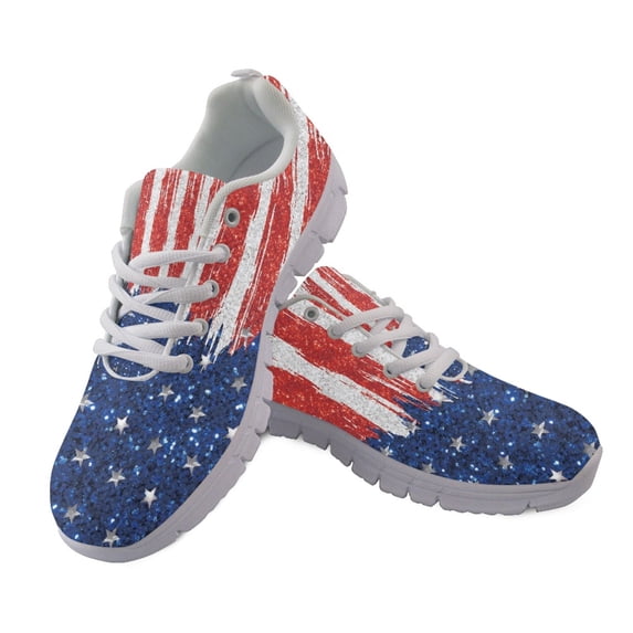 Chririnla American Flag Pattern Lace Up Sneakers for Women, Mesh Women Running Shoes for Jogging