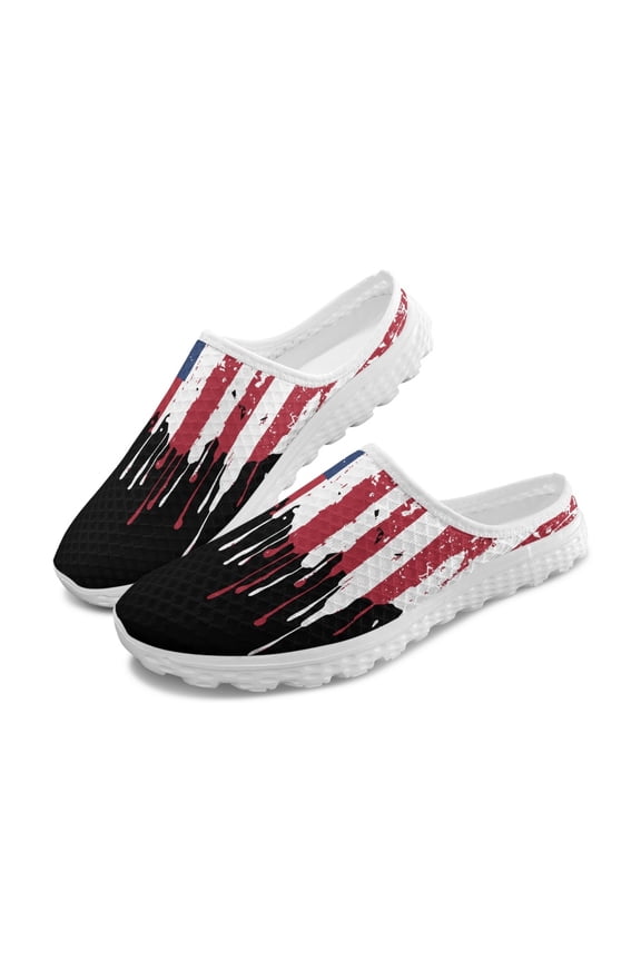 American Flag Pattern Mesh Slip On Shoes for Home Mesh, EVA No Lace Lightweight Breathable Mesh Slip On Mules