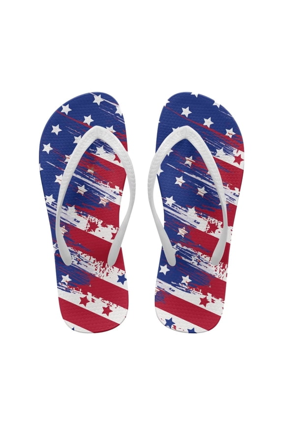 American Flag Print Flip Flops for Women Non-Slip Casual Arch Support Beach Thong Sandals Fashion Lightweight Soft Footbed Flats Slippers for Walking Vacation