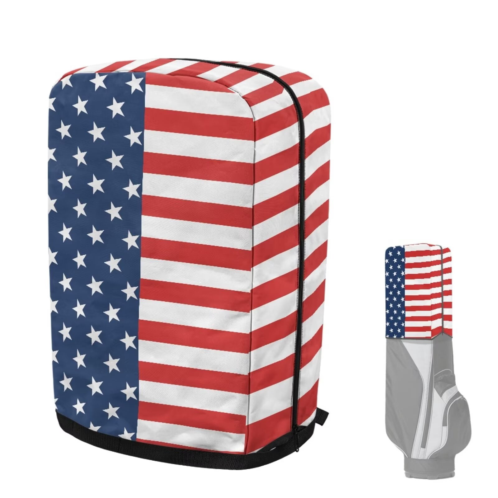 Chririnla American Flag Stars Portable Golf Bag Dust Cover Club Protection Cape with Snap Button & Zipper Waterproof & Dustproof for All Weather
