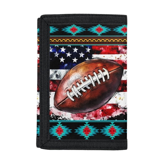 Chririnla American Football Geometric Trifold Card Wallet, Polyester Kids Trifold Wallet for Outdoor, Slim Compact Little Boys Wallet