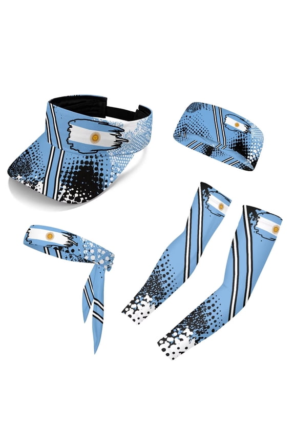 Argentina Flag Sport Visor Moisture Wicking Visor Cap Hat+Headbands+Arm Sleeve for Running, Pickleball, Tennis & Golf for Women Men