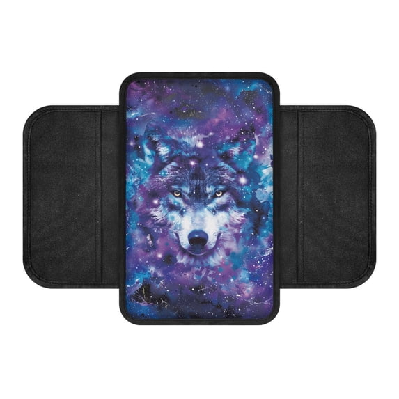 Chririnla Armrest Cover Cushion for Car Interior, Softness with Pockets Car Armrest Pad Cover for Vehicle Car Arm Rest Cover Pad, Wolf Pattern