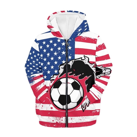 Chririnla Art American Flag Soccer Ball Lightweight Zip Up Hoodie for Boys Girls Long S sleeve with Pockets Comfy Casual Fall Outerwear Size 8-10