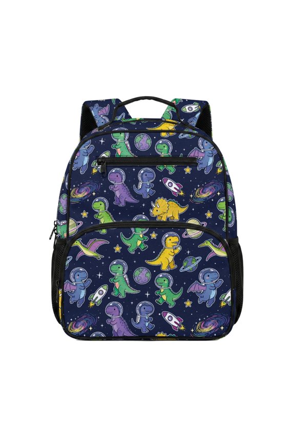 Astro Dinosaur Print Preschool Backpack 13.5" 2 Front Pockets Polyester Kids Preschool Durable Polyester Backpack for Travel Kindergarten