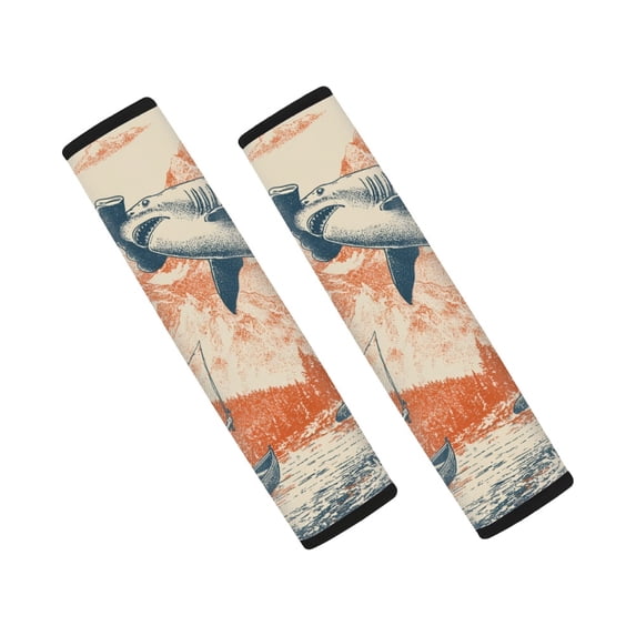 Chririnla Auto Seat Belt Covers Decorative Polyester, Compatible with, Suitable for Truck, Shark Fishing Retro Print