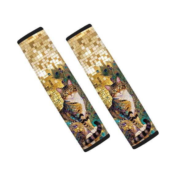 Chririnla Automotive Seat Belt Pads Thick Car Seat Belt Pads Polyester Easy Install, Suitable for Truck Vans, Cat Peacock Feather Print