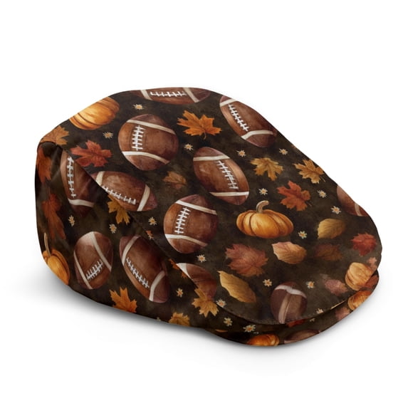 Chririnla Autumn Mens Flat Beret Cap Featuring Rugby Pumpkin Pattern, Lightweight Polyester Retro Hat for Men and Women, Summer Driving Daily Wear