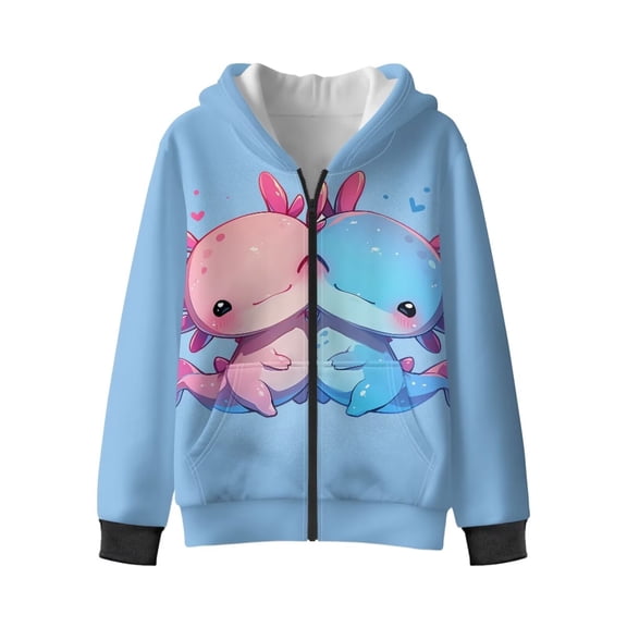 Chririnla Axolotl Couple Fleece Pullover for Teens and Kids - girls Fuzzy Hoodie Soft Comfy Casual Zip Up Hoodie for Fall and Winter