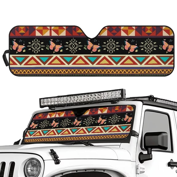 Chririnla Aztec Butterfly Windshield Sunshade for Wrangler JL 2/4 Door, Front Window Sun Visor Blocks for UV and Heat Car Interior Sun Protector for Front Window Universal
