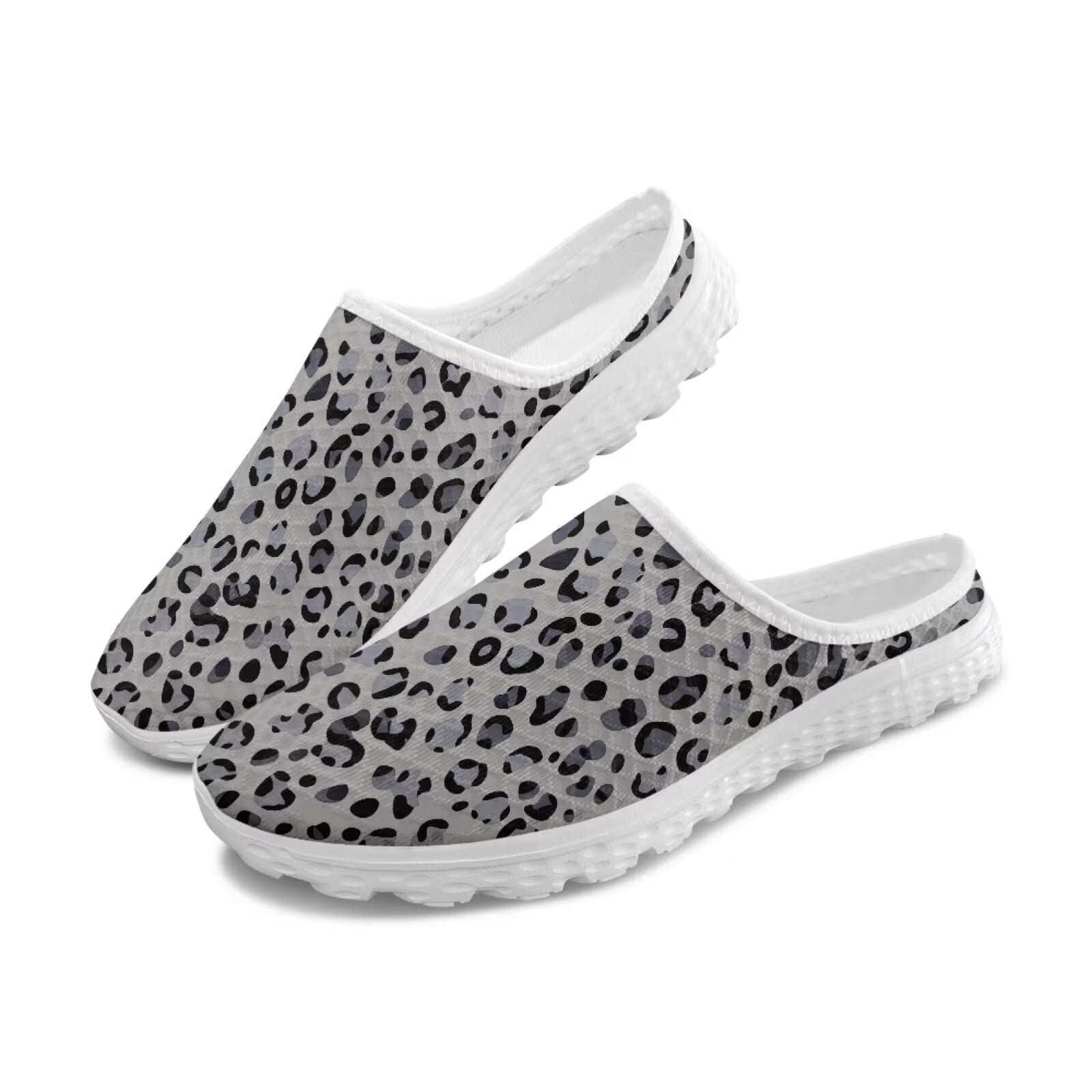 Chririnla Backless Shoes for Women Cheetah Animal Skin Grey Mules Mesh ...