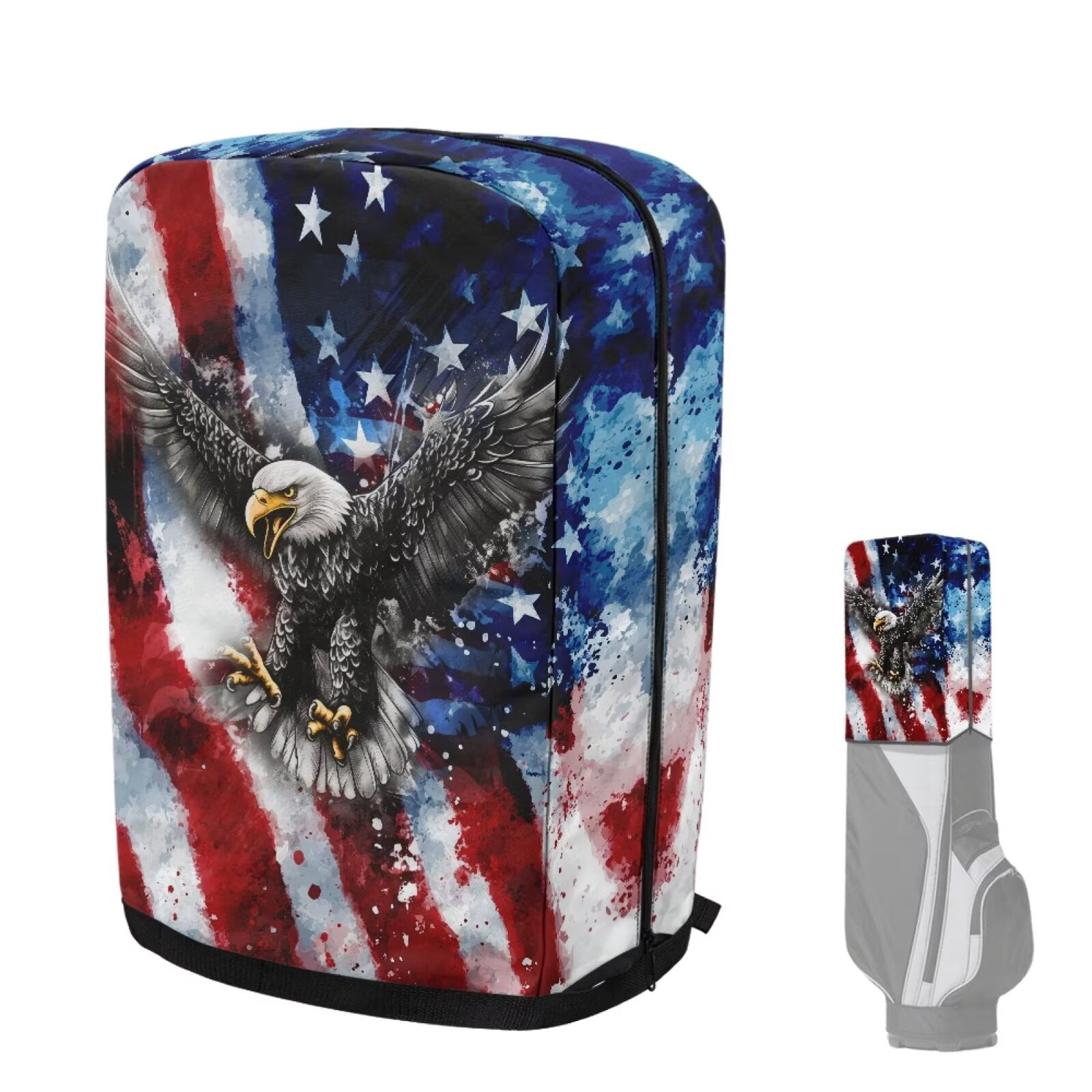 Chririnla Bald Eagle Rain Cape for Golf Bag Waterproof Dust Cover American Flag Golf Club Bags Rain Hood with Adjustable Straps Lightweight Protect from Rain Dust and Sun