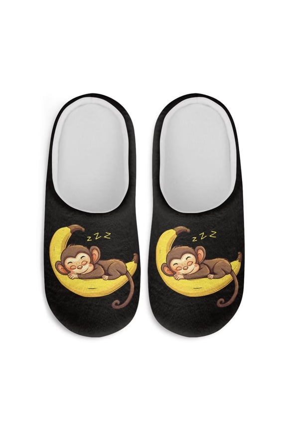 Banana Sleep Monkey Winter Slippers Warm Cozy Comfort Sole Anti-skid Rubber Sole Lightweight Easy On Cold Weather Travel Hotel Slippers