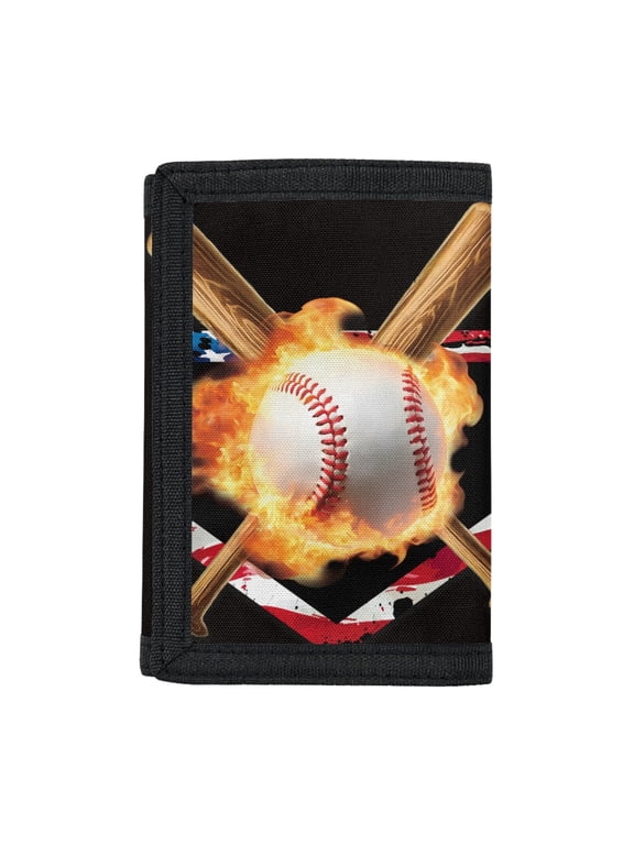 Baseball Bat Fire Print Lightweight Children's Wallet, Polyester Kids Trifold Wallet Slim Trifold Card Wallet for School Travel