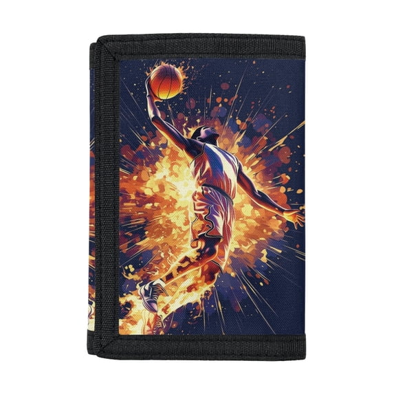 Chririnla Basketball Trifold Card Wallet with Art Print, Polyester Lightweight Kids Wallet for Sports and Outdoor Daily Use