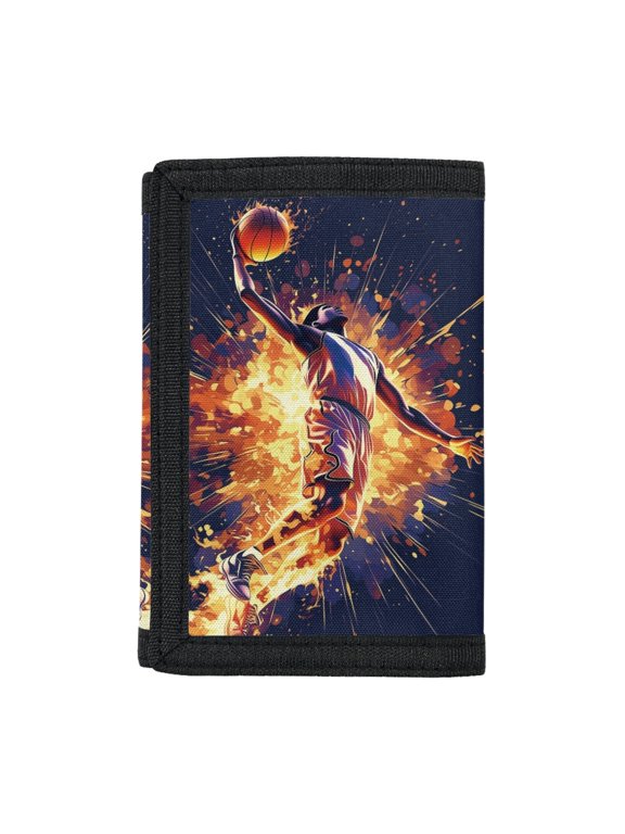 Basketball Trifold Card Wallet with Art Print, Polyester Lightweight Kids Wallet for Sports and Outdoor Daily Use