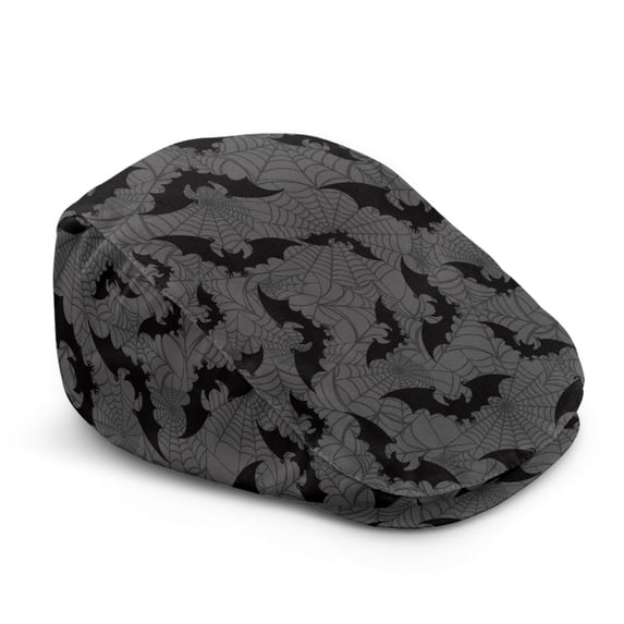 Chririnla Bat and Spider Web Pattern Soft Flat Beret Hat, All-Season Vintage Polyester Flat Cap for Golf Fishing Walking
