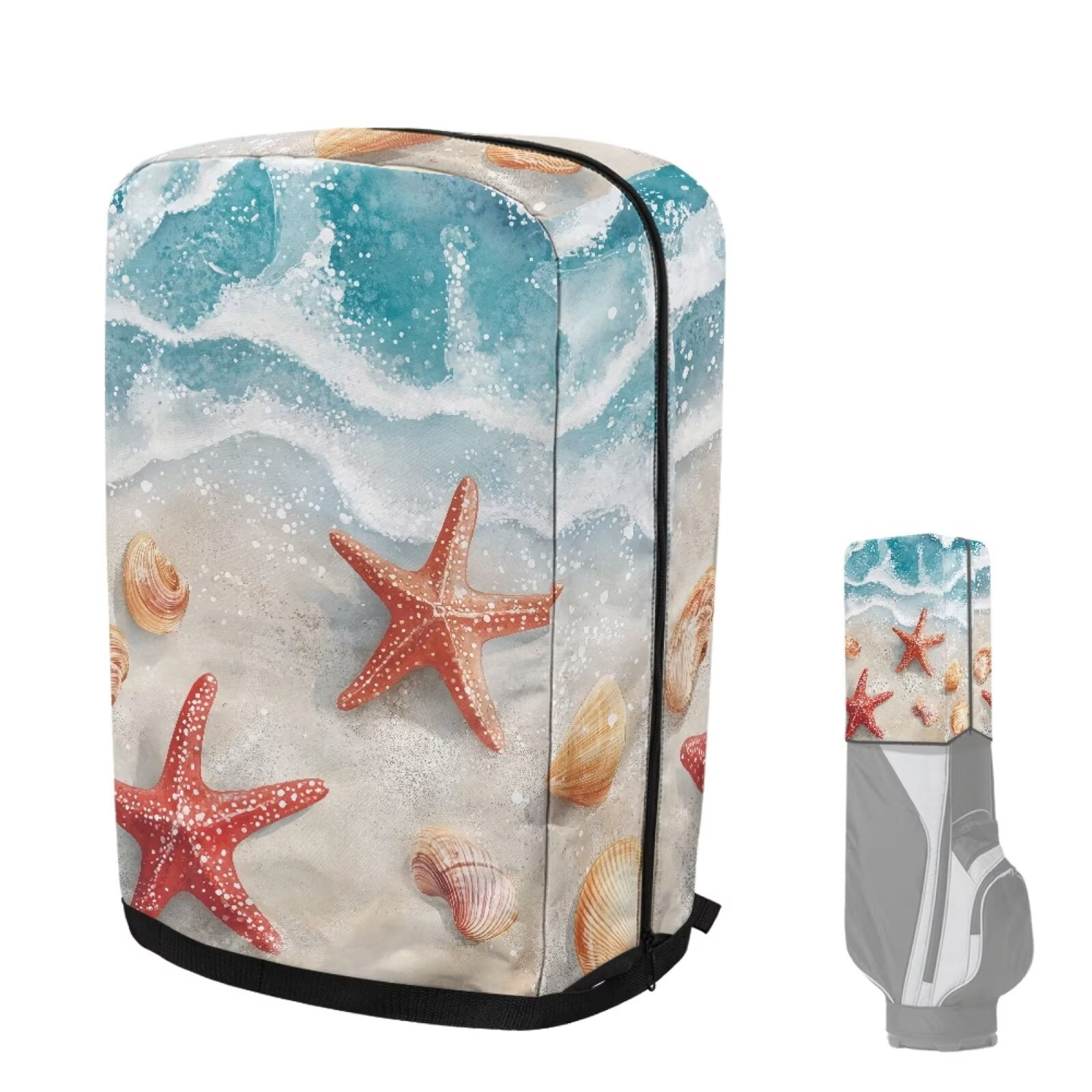 Chririnla Beach Starfish Hood Golf Bag Cover Dust & Sun Protection for Clubs with Snap Button Fits Most Stand Bags, Cart Bags & Carry Bags