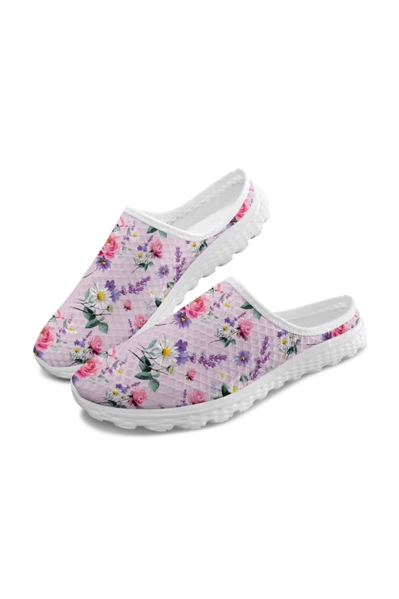 Beautiful Flowers Womens Shoes Mule Comfortable Sport Backless Sneakers Clog Breathable Slip on Mesh Casual House