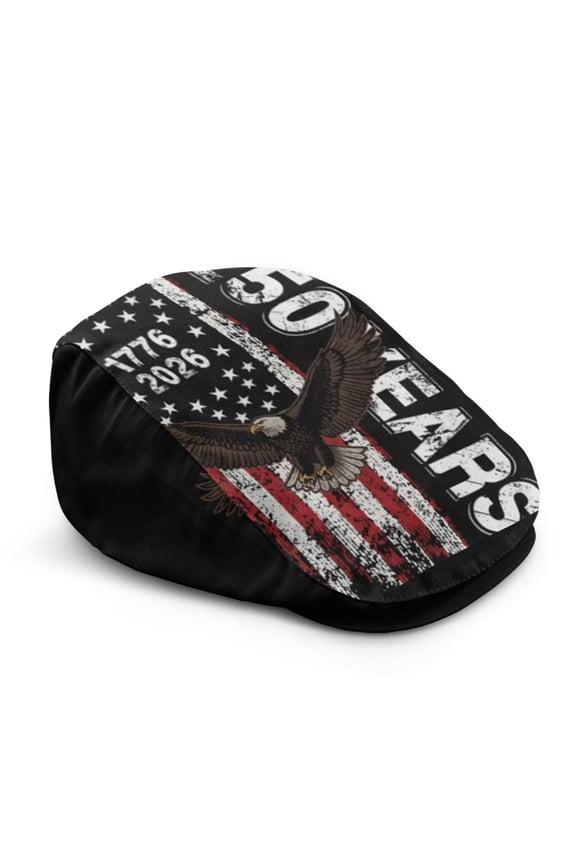 Black 1776 2026 Men's Flat Cap 250Years American Flag Adjustable Buckle Newsboy Polyester Cap Hard Brim for 4th of July Decoration