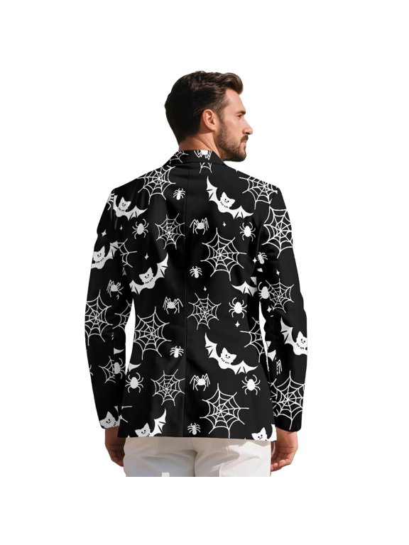 Black Bats Web Sport Coats Men's Gothic Casual Wedding Blazer Jacket Slim Fit Lightweight Halloween Party Suit Jacket with Pockets