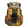 thumbnail image 1 of Chririnla Black Cat Floral Print Large Capacity Elementary Bookbag for High School Travel, Breathable Pockets 600D Polyester Backpack for Little Boys, 1 of 10