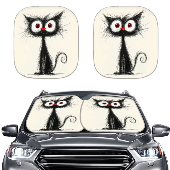 Chririnla Black Kitten 2 Pack Set Car Sunshade Windshield Cover Pop Up Auto Sun Shade Washable Vehicle Interior Accessories Sun Protection Suitable for Sedan Trucks SUV Van