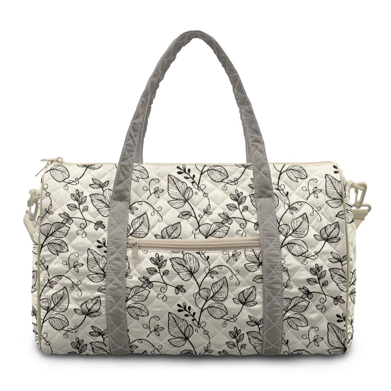 Chririnla Black Leaf Sketch Pattern Fit for Airplane Weekender Overnight Bags with Zipper Pocket & Shoulder Strap, Stylish Travel Luggage for Women