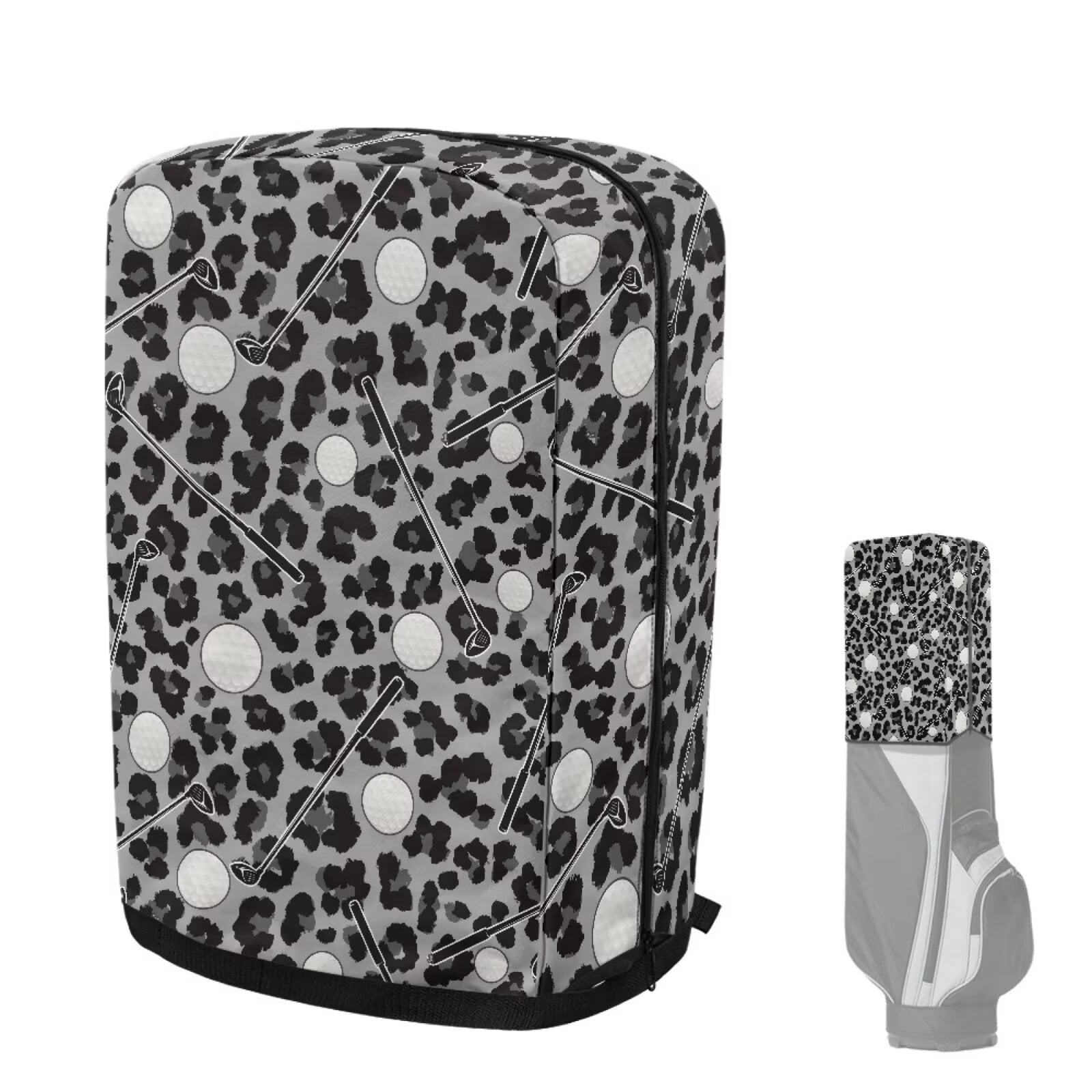 Chririnla Black Leopard Print Portable Golf Bag Rain Cover Hood Protector for Men Women Waterproof Rain Cover with Adjustable Strap