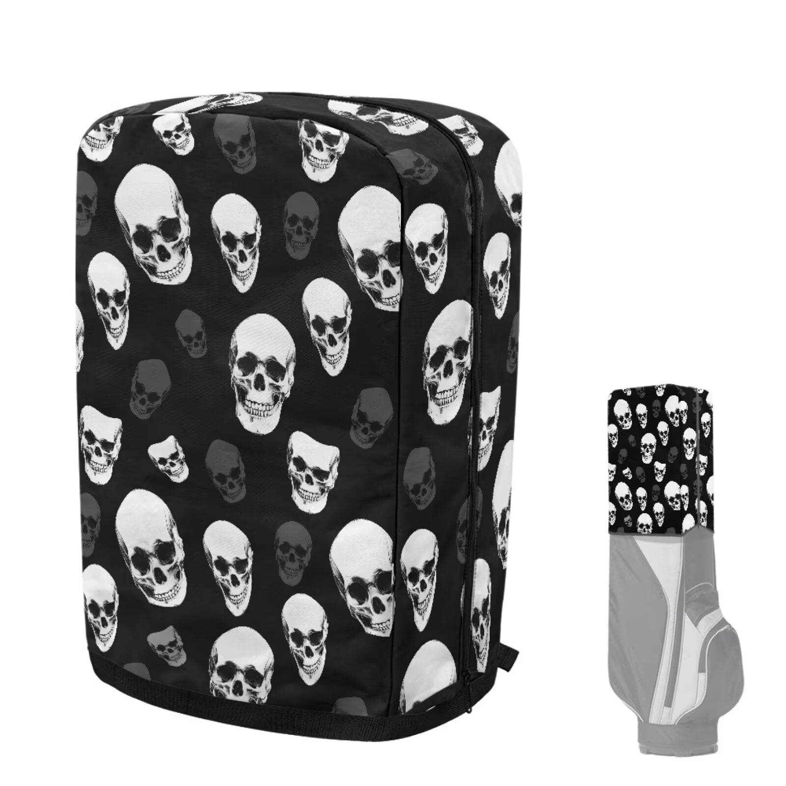 Chririnla Black Skull Fashion Golf Bag Rain Cover Waterproof Hood with Snap Button Dust & UV Protection Universal Fit for Most Tour Bags, Cart Bags & Stand Bags