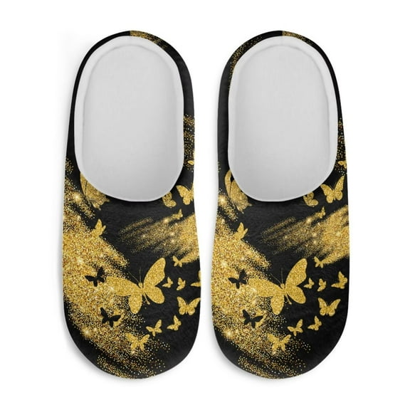Chririnla Bling Yellow Butterfly Plush Slippers Soft Fuzzy Fluffy Warm Keep Warm Cozy Comfy Memory Foam Fur Lined Indoor Bedroom Home Slippers